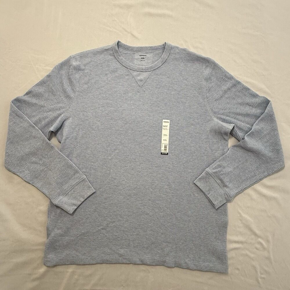Sonoma Waffle Knit NEW Henley Long Sleeve Shirt Light Blue Mens Size XXL 2XL NWT
